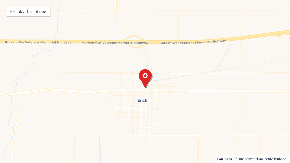 Street map of Erick, Oklahoma with location pin