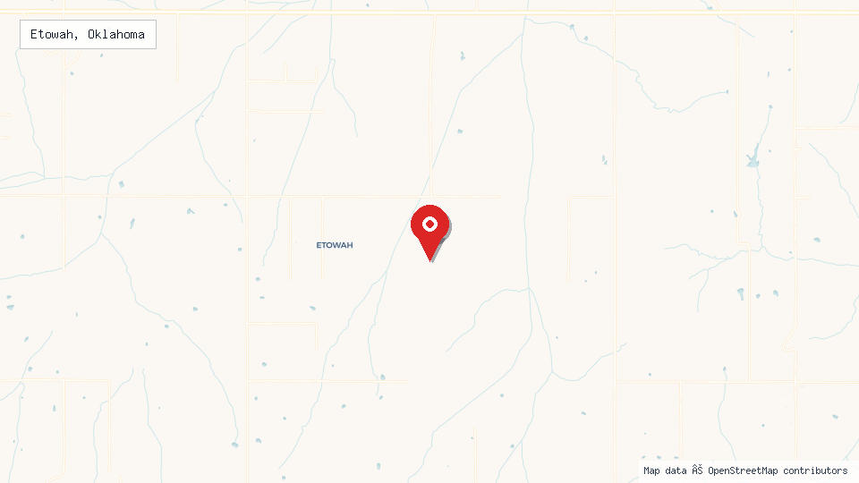 Street map of Etowah, Oklahoma with location pin