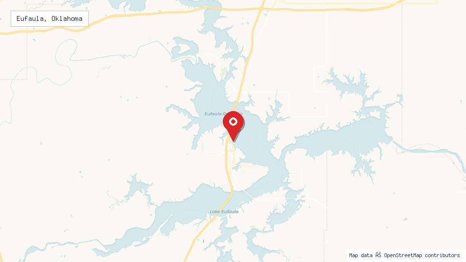 Street map of Eufaula, Oklahoma with location pin