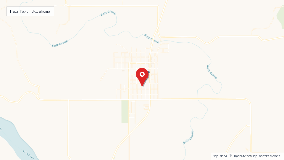 Street map of Fairfax, Oklahoma with location pin