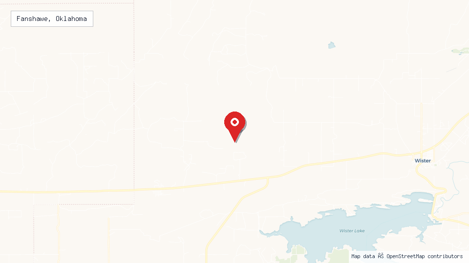 Street map of Fanshawe, Oklahoma with location pin