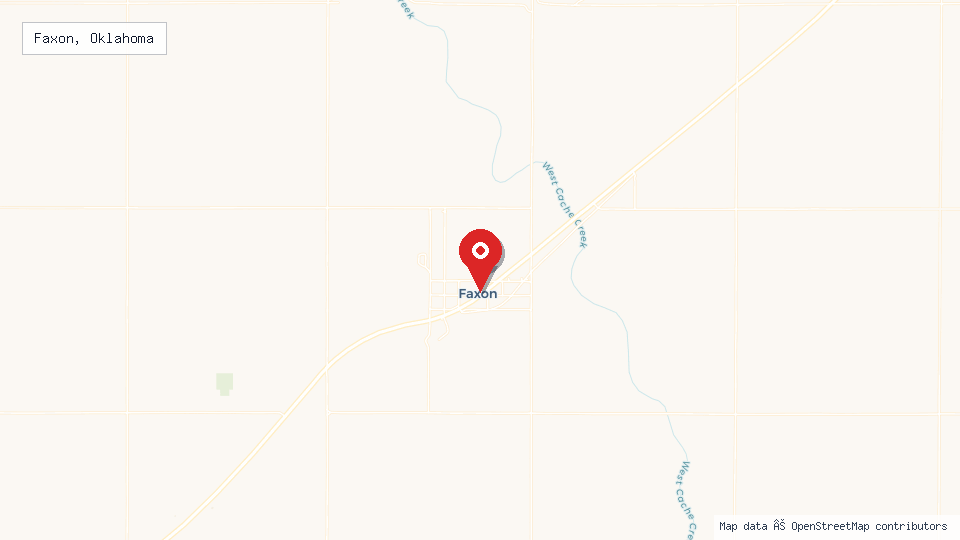 Street map of Faxon, Oklahoma with location pin