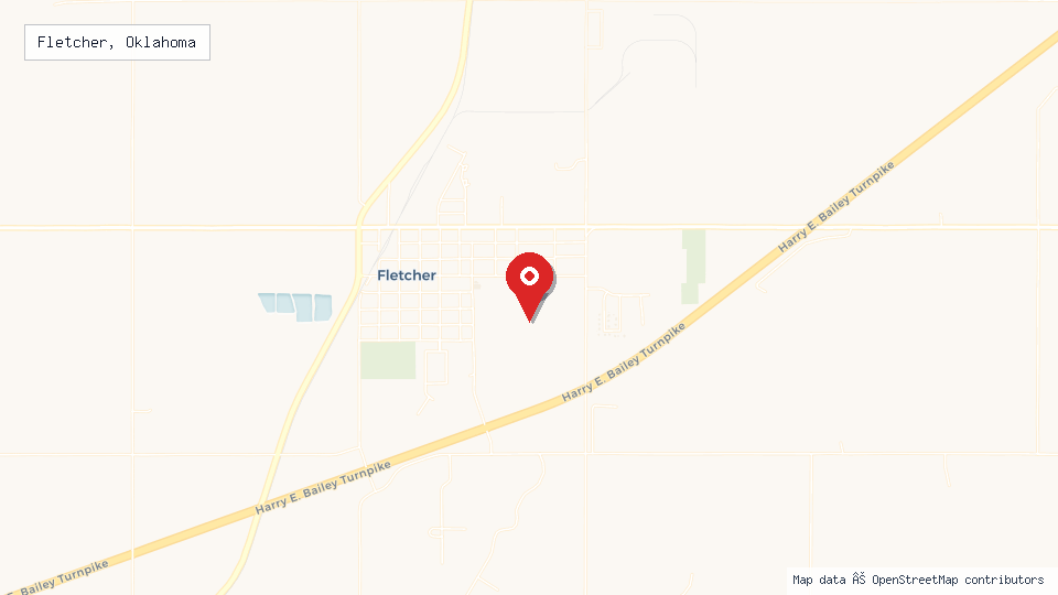 Street map of Fletcher, Oklahoma with location pin