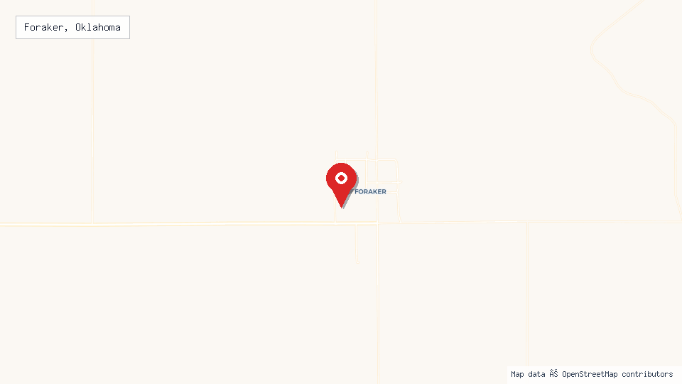 Street map of Foraker, Oklahoma with location pin