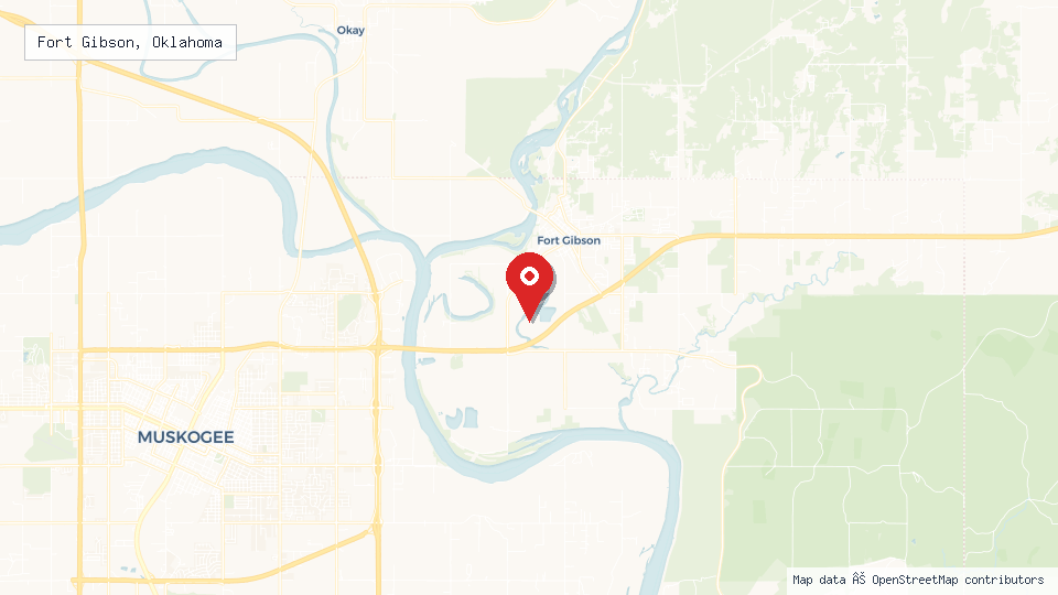 Street map of Fort Gibson, Oklahoma with location pin