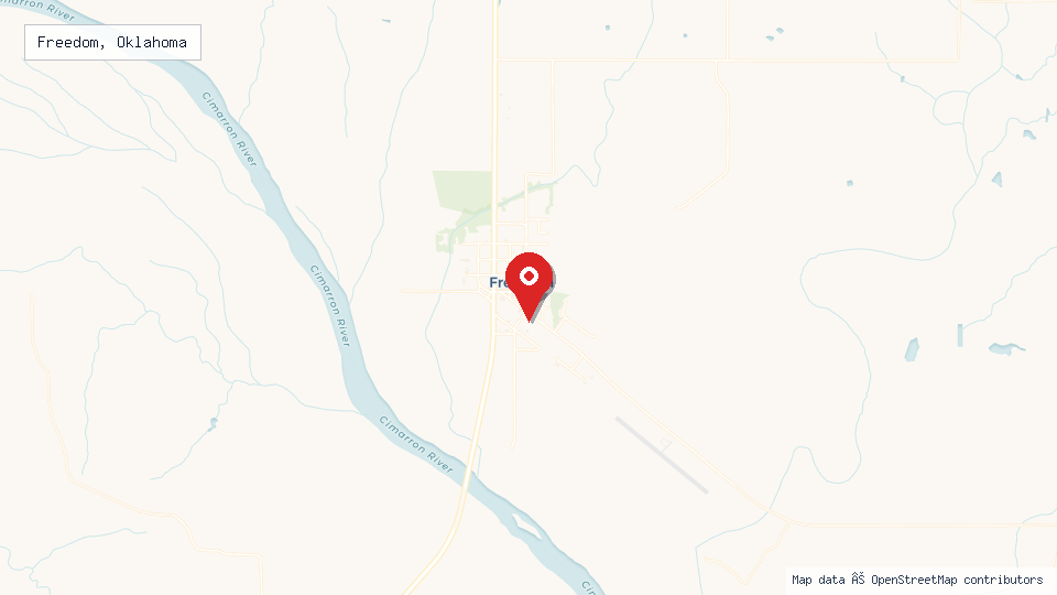 Street map of Freedom, Oklahoma with location pin