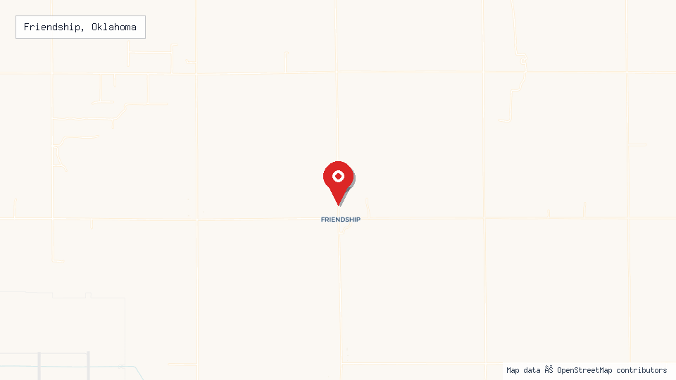 Street map of Friendship, Oklahoma with location pin