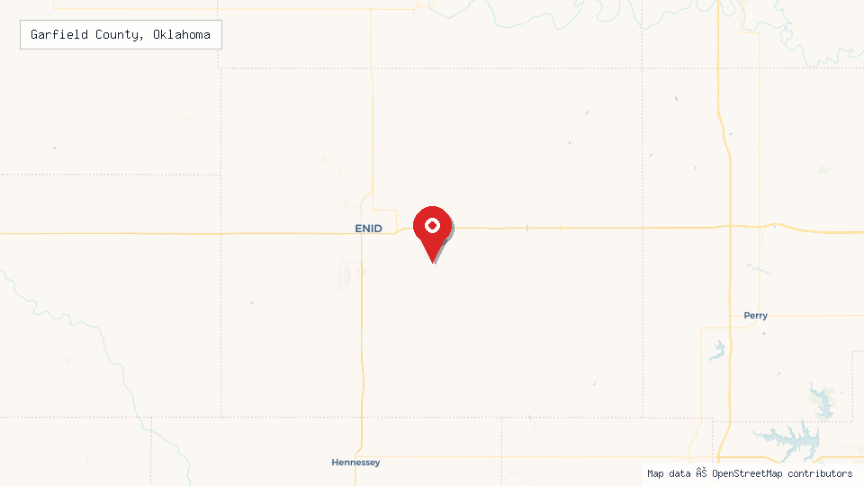 Street map of Garfield County, Oklahoma with location pin