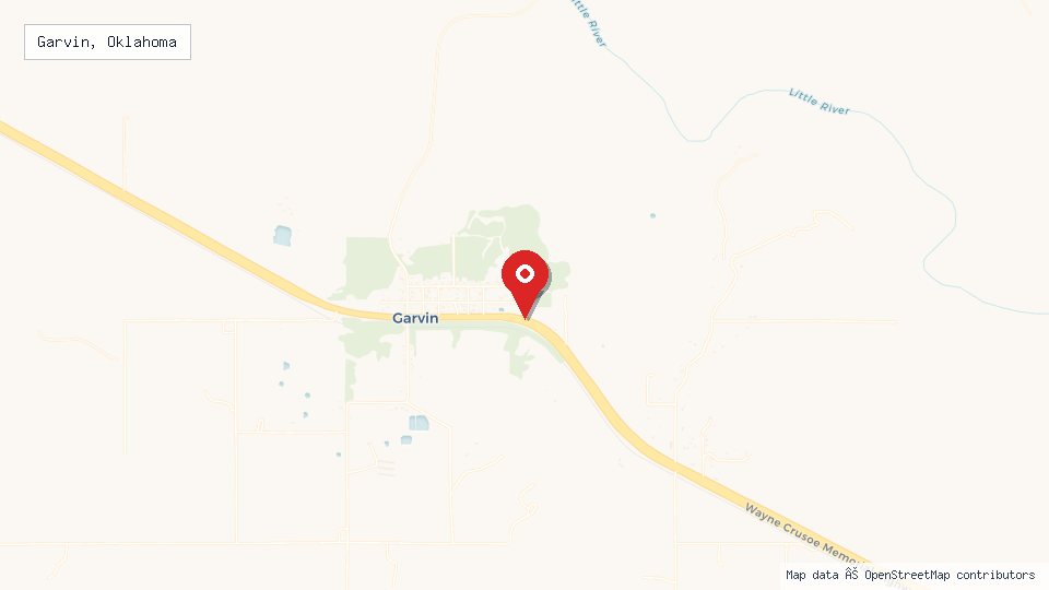 Street map of Garvin, Oklahoma with location pin