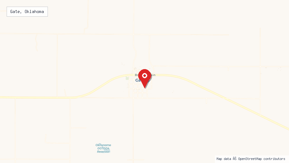 Street map of Gate, Oklahoma with location pin