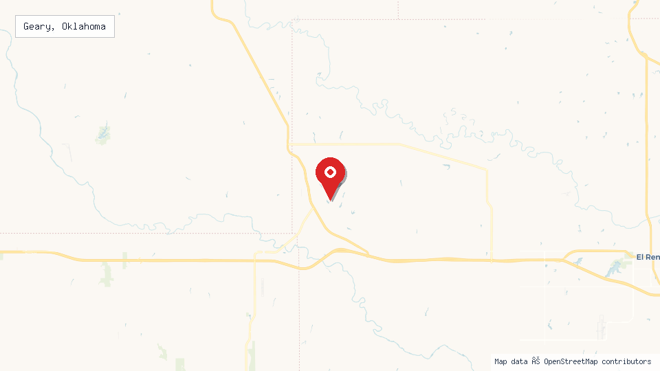 Street map of Geary, Oklahoma with location pin