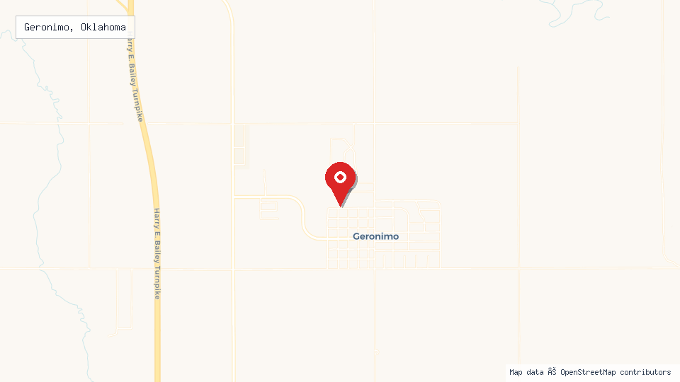 Street map of Geronimo, Oklahoma with location pin
