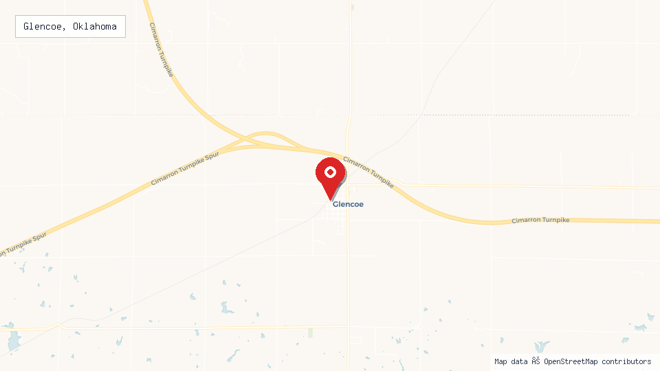 Street map of Glencoe, Oklahoma with location pin