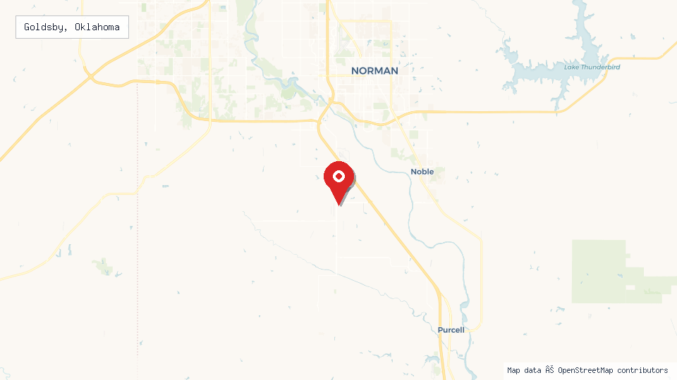 Street map of Goldsby, Oklahoma with location pin