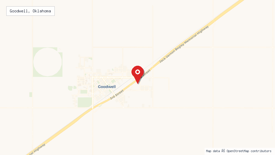 Street map of Goodwell, Oklahoma with location pin