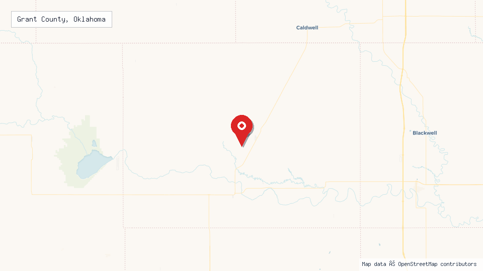 Street map of Grant County, Oklahoma with location pin