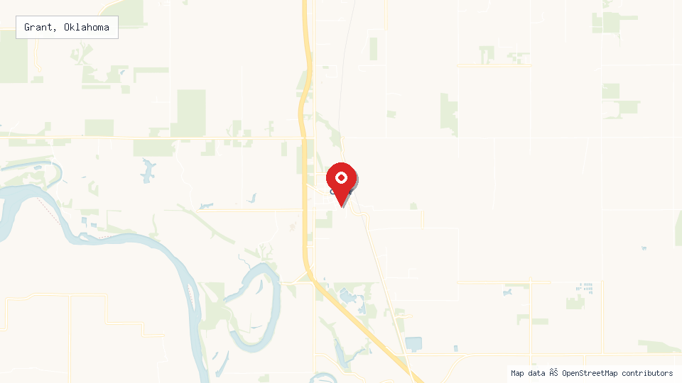 Street map of Grant, Oklahoma with location pin