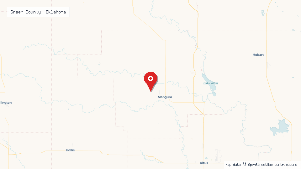 Street map of Greer County, Oklahoma with location pin