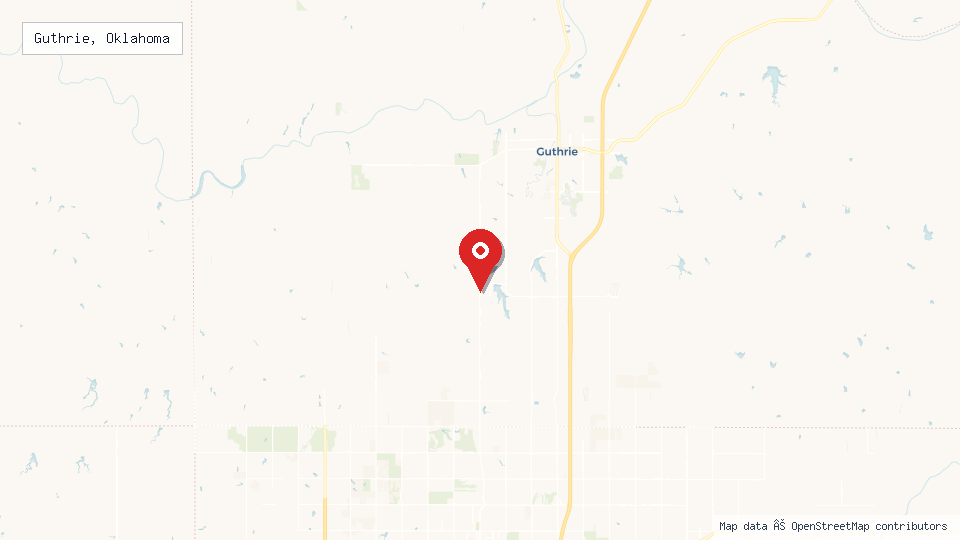 Street map of Guthrie, Oklahoma with location pin