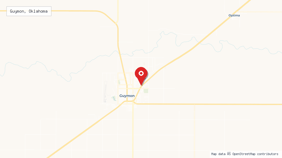 Street map of Guymon, Oklahoma with location pin