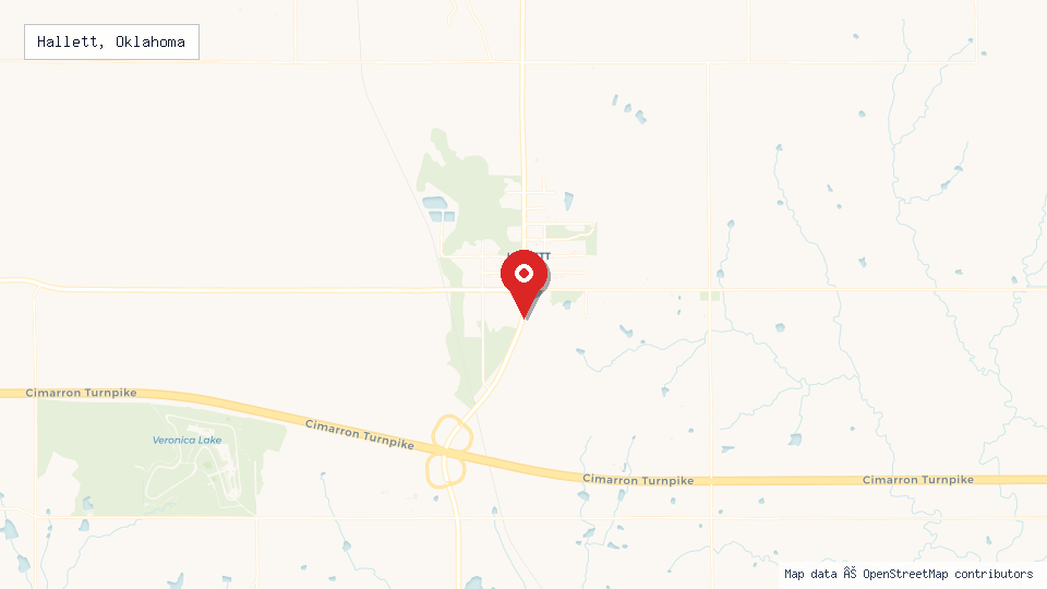 Street map of Hallett, Oklahoma with location pin