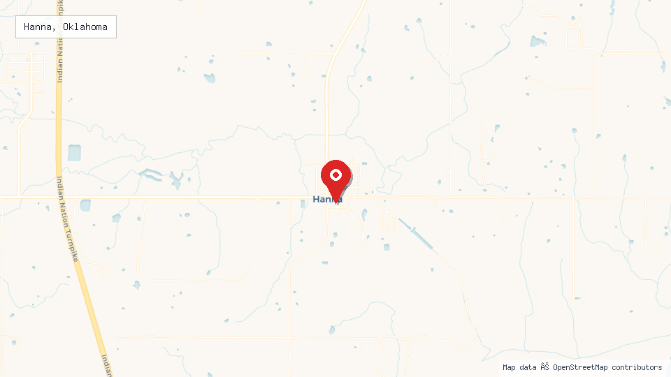 Street map of Hanna, Oklahoma with location pin