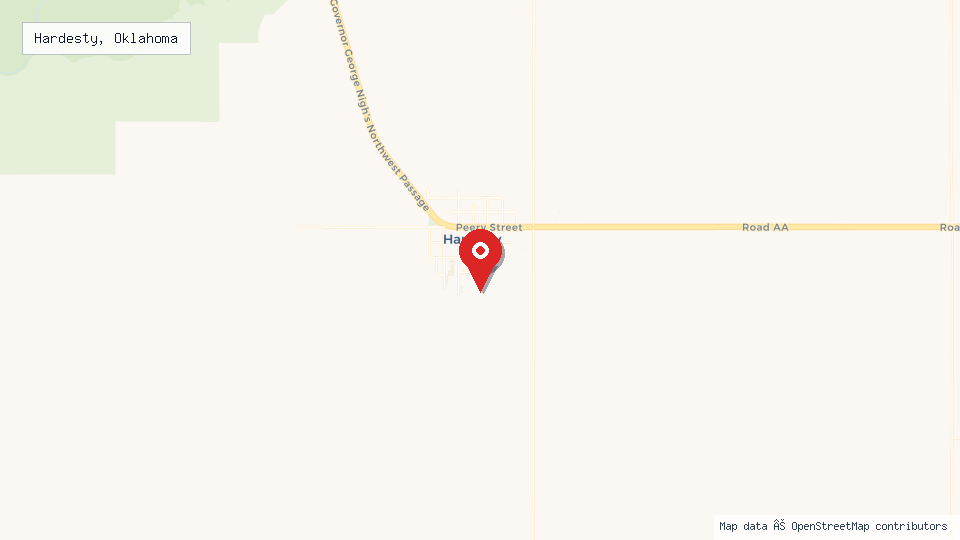 Street map of Hardesty, Oklahoma with location pin