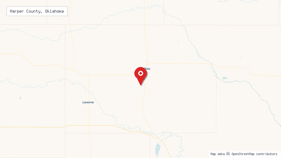Street map of Harper County, Oklahoma with location pin
