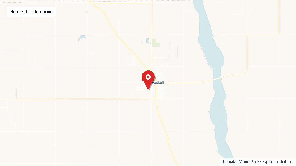 Street map of Haskell, Oklahoma with location pin