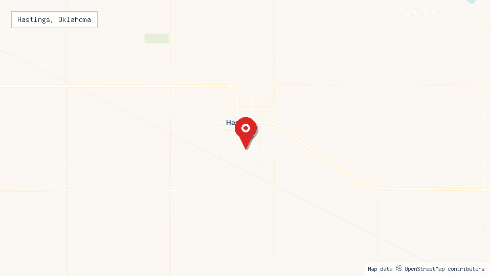 Street map of Hastings, Oklahoma with location pin