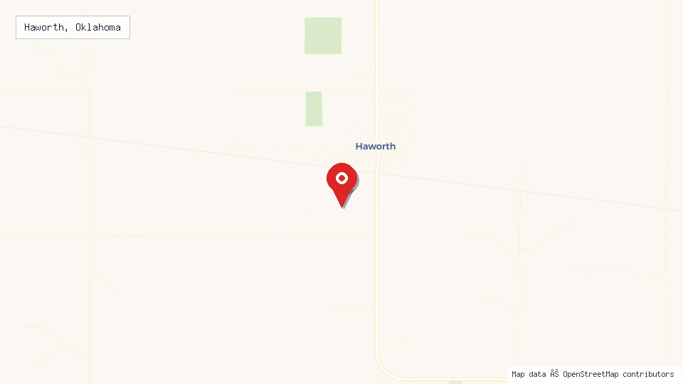Street map of Haworth, Oklahoma with location pin