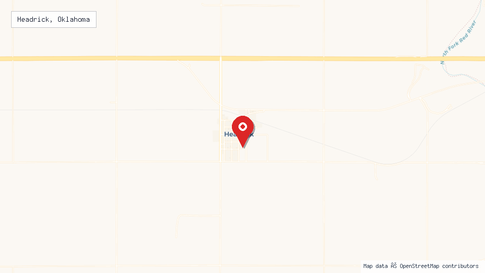 Street map of Headrick, Oklahoma with location pin