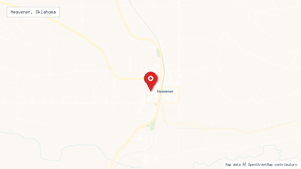 Street map of Heavener, Oklahoma with location pin