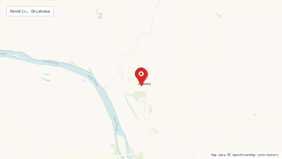 Street map of Hendrix, Oklahoma with location pin