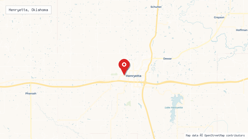 Street map of Henryetta, Oklahoma with location pin