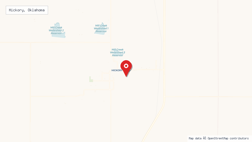 Street map of Hickory, Oklahoma with location pin