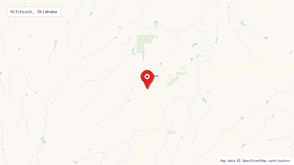 Street map of Hitchcock, Oklahoma with location pin