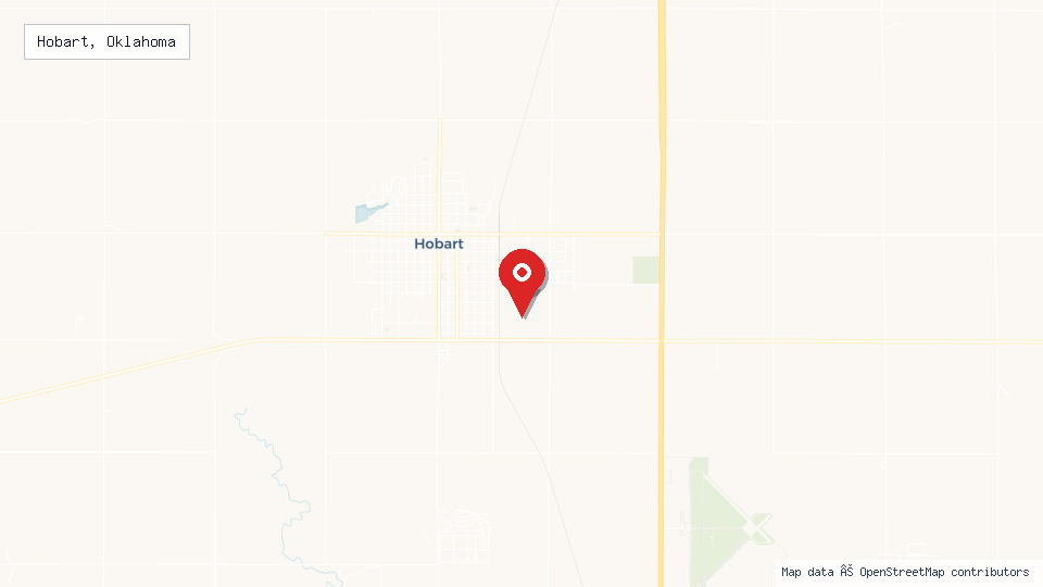 Street map of Hobart, Oklahoma with location pin