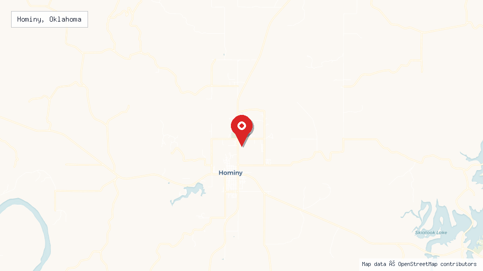 Street map of Hominy, Oklahoma with location pin
