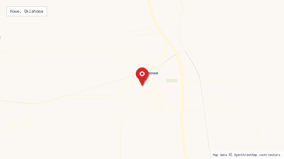 Street map of Howe, Oklahoma with location pin