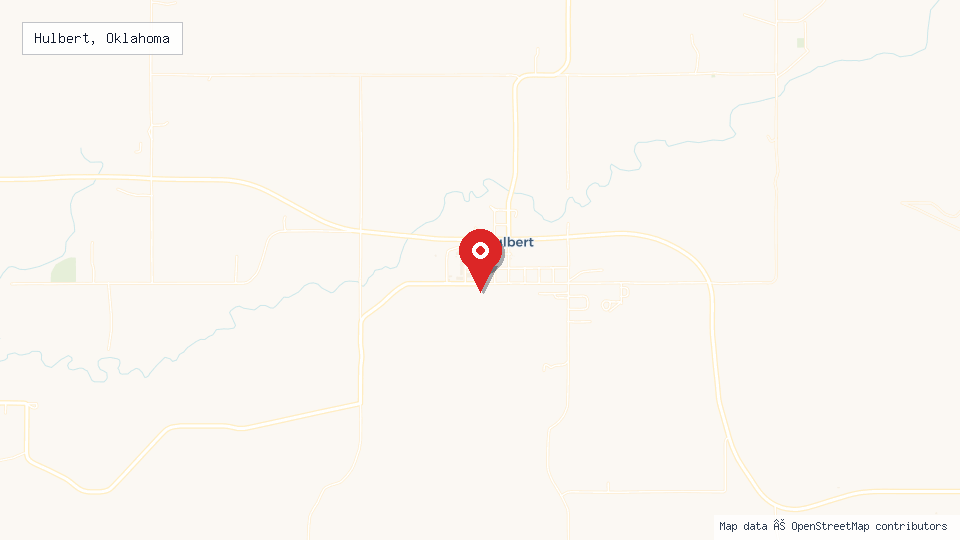 Street map of Hulbert, Oklahoma with location pin