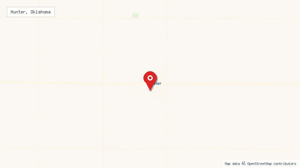 Street map of Hunter, Oklahoma with location pin