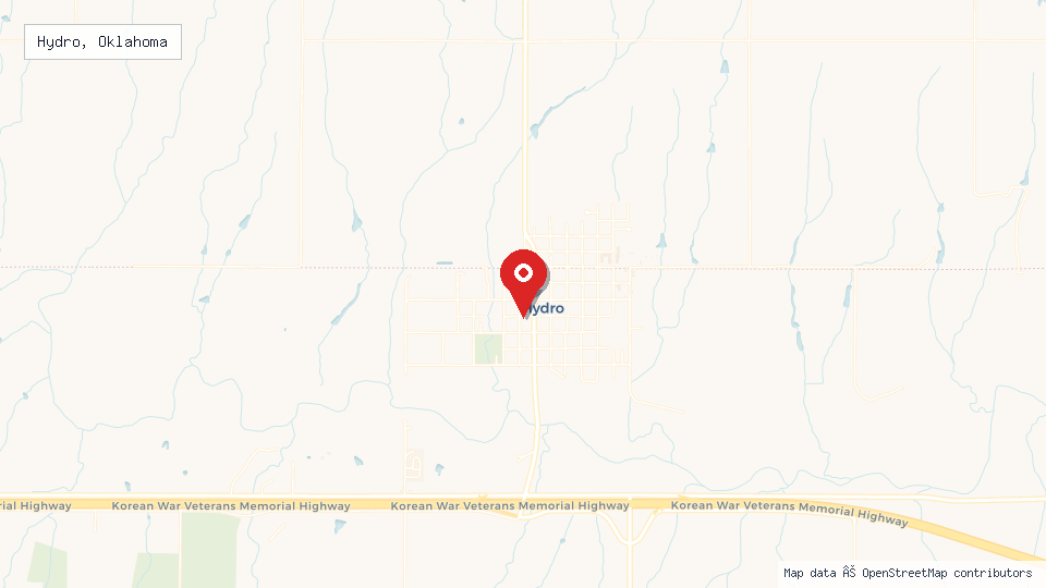 Street map of Hydro, Oklahoma with location pin