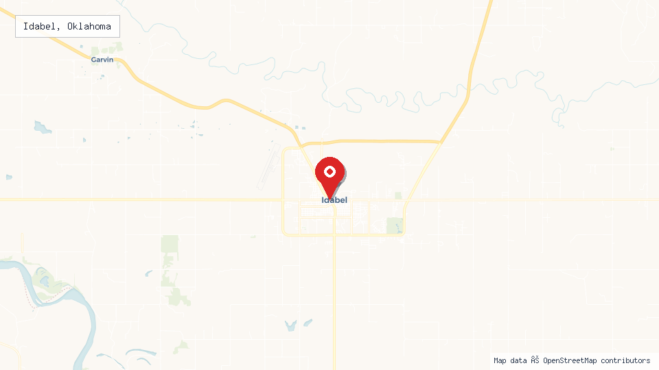 Street map of Idabel, Oklahoma with location pin