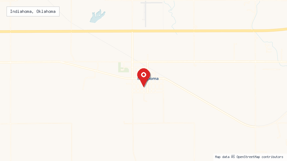 Street map of Indiahoma, Oklahoma with location pin