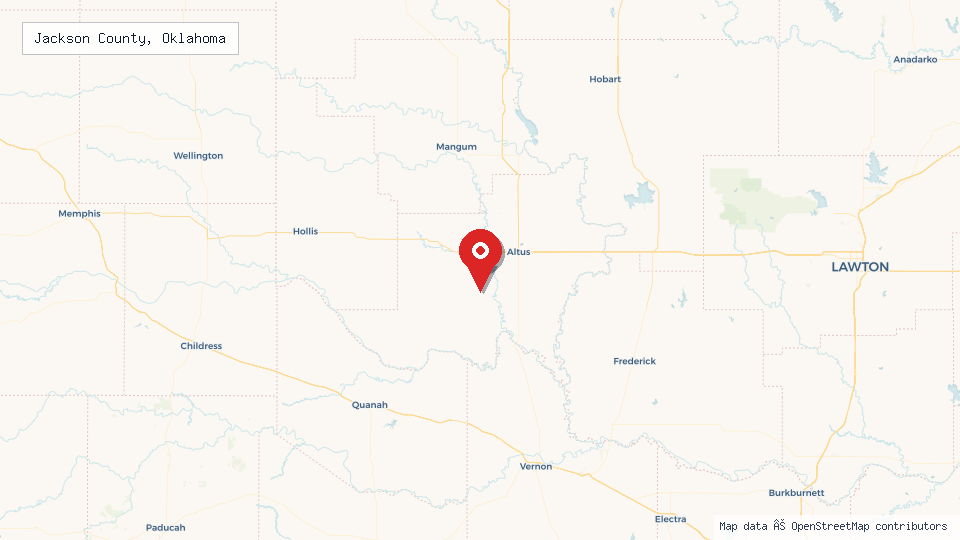 Street map of Jackson County, Oklahoma with location pin