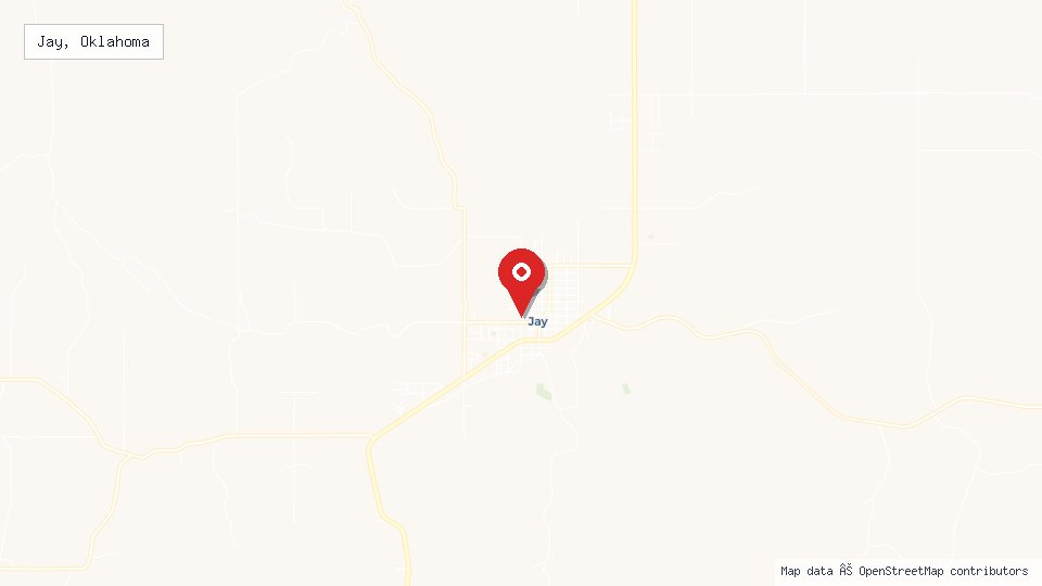 Street map of Jay, Oklahoma with location pin