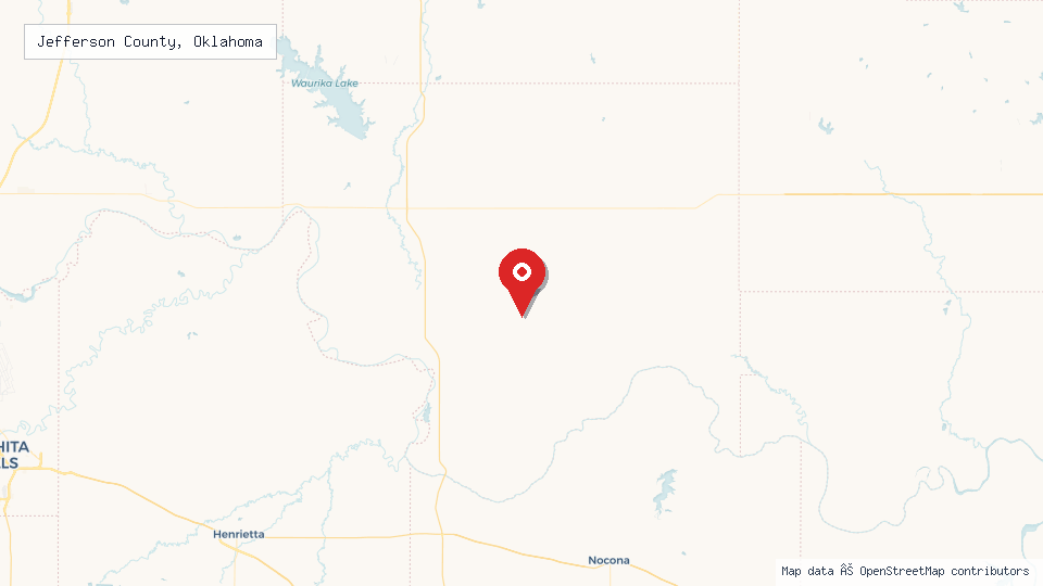 Street map of Jefferson County, Oklahoma with location pin