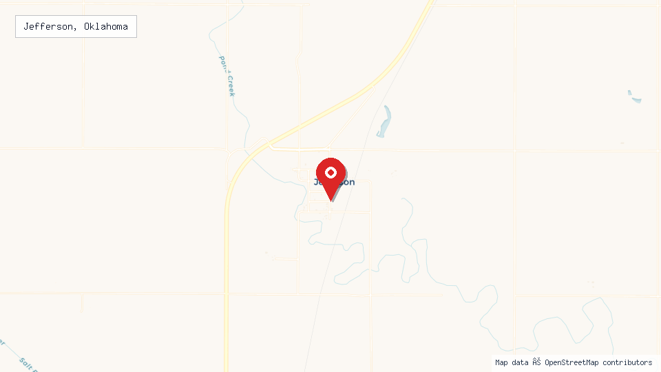Street map of Jefferson, Oklahoma with location pin