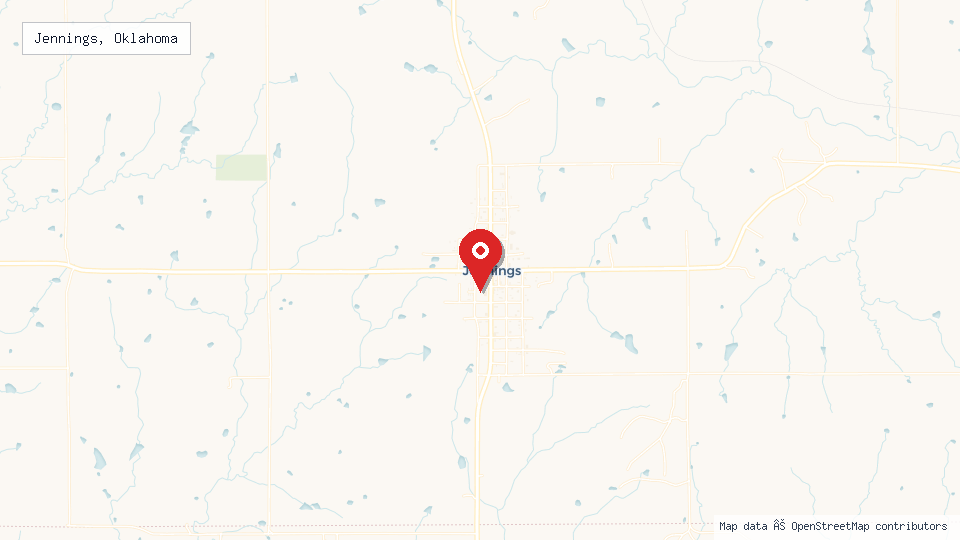 Street map of Jennings, Oklahoma with location pin